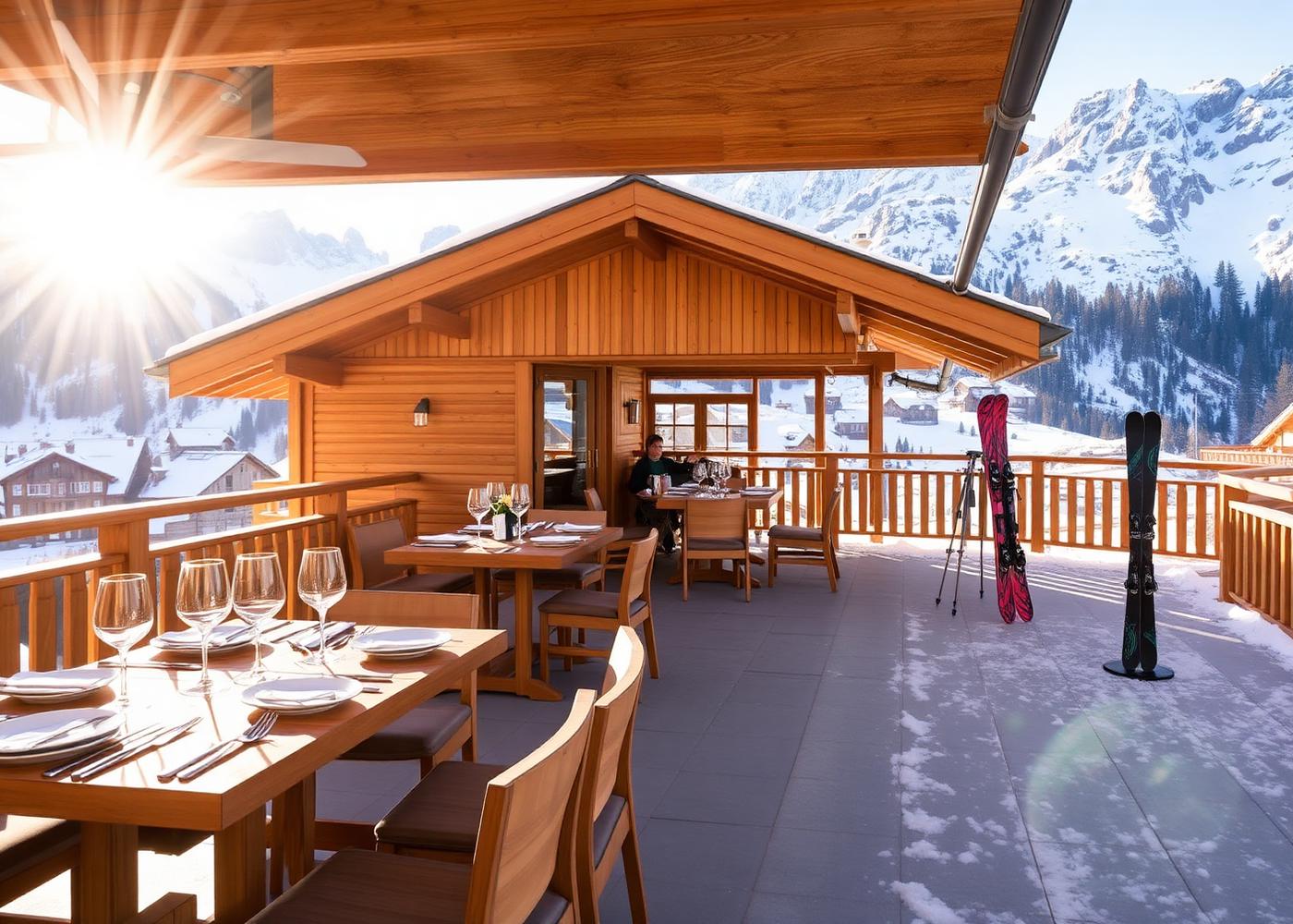 Table set for a private lunch at an exclusive Dolomites mountain hut