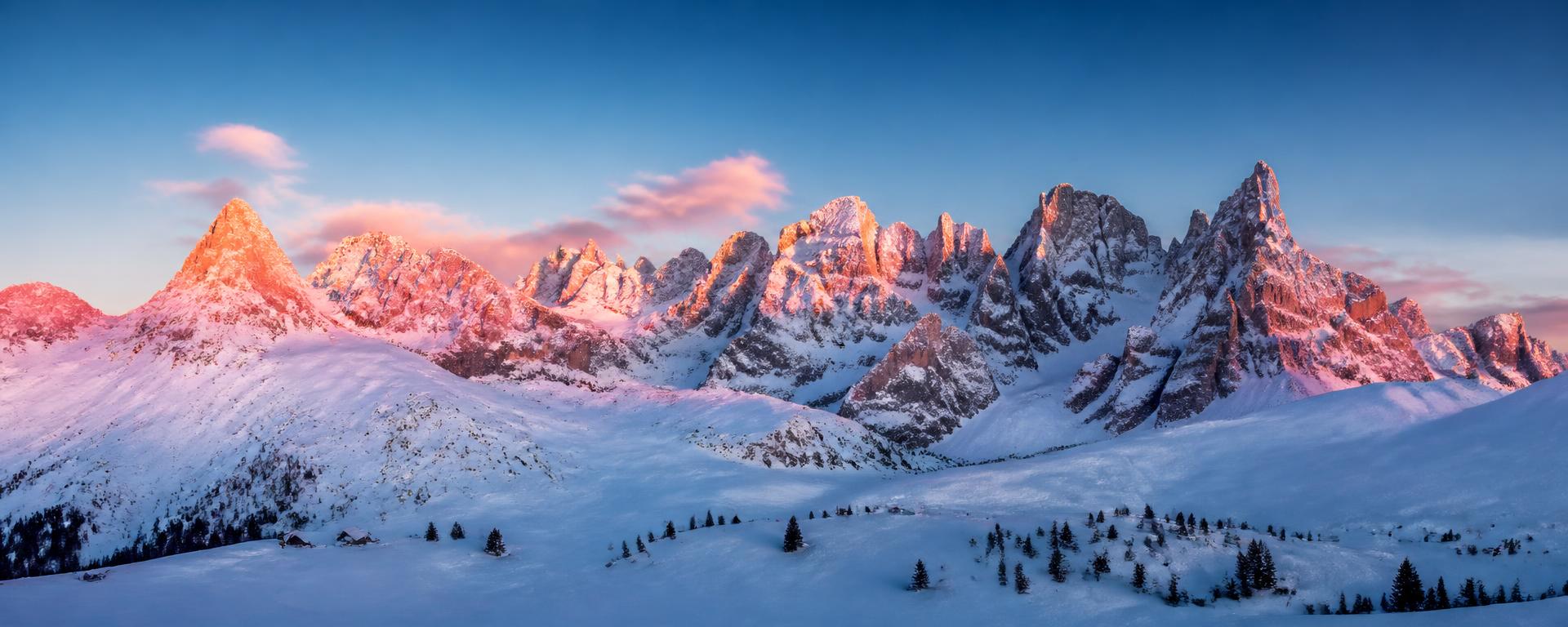 Majestic Dolomites range in golden morning light