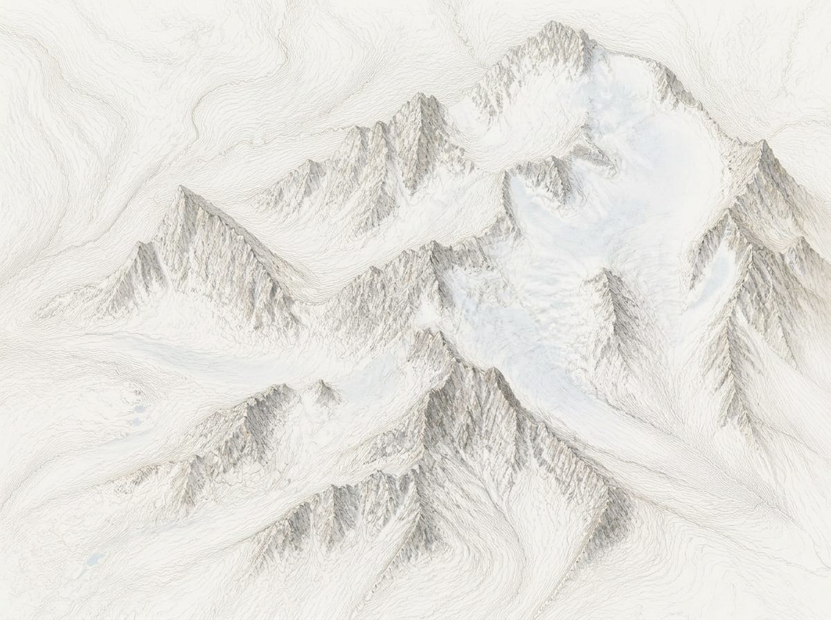 Topographic route map of a multi-day ski tour across the Dolomites with marked stages