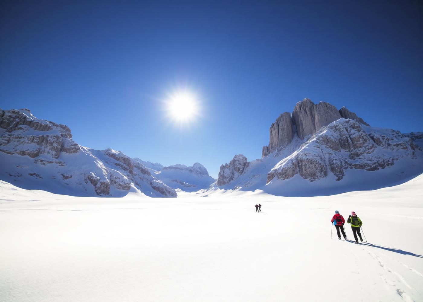 Skier carving on an empty, perfectly groomed alpine slope